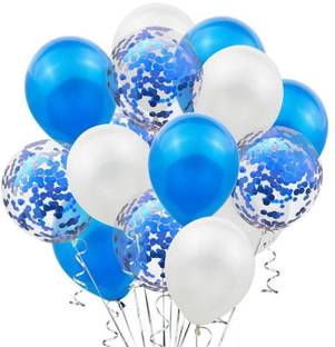 Bash N Splash Solid Blue Confetti with blue and white Balloon Pack Of 15 Balloon