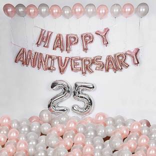 Wisdom Decor SOLID ROSEGOLD ANNIVERSARY DECORATION ITEMS (SET OF 49 ) 16 LETTER ROSEGOLD ANNIVERSARY FOIL +SILVER 2 OR 5 NO DIGIT +30 ROSEGOLD & SILVER BALLOON + 1 BALLOON PUMP PARTY DECOR ATION