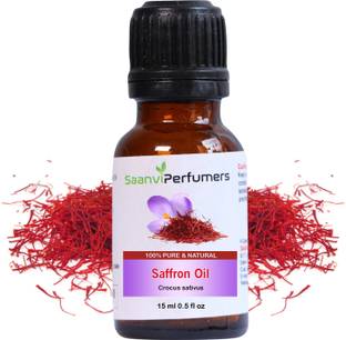 Saanvi perfumers Saffron Essential Oil (Crocus sativus) Therapeutic Grade 15ML For Men & Women Body Massage, Remove Acne , Remove Dead Skin Cells & Skin Brightening, Skin Glowing | Reduce Anti Aging