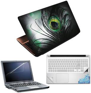 FineArts Silver Black Feather 4 in 1 Laptop Skin Pack with Screen Guard, Key Protector and Palmrest Skin Combo Set