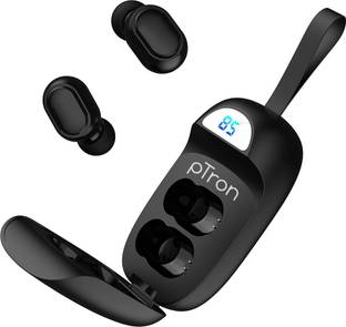 PTron Basspods 381 In-Ear True Wireless Bluetooth 5.1 Headphones with Deep Bass, 5 Hrs Playtime, Passive Noise Cancelation Earbuds with Built-in Mic & Digital Display Case Bluetooth
