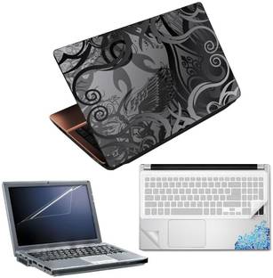 FineArts Floral Black White 4 in 1 Laptop Skin Pack with Screen Guard, Key Protector and Palmrest Skin Combo Set