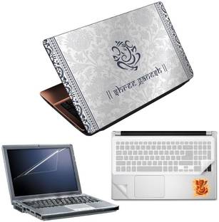 FineArts Lord Ganesh H047 4 in 1 Laptop Skin Pack with Screen Guard, Key Protector and Palmrest Skin Combo Set