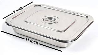 AMAZECARE 11x7 inch Medical Reusable Instrument Tray with Lid Made From Heavy Stainless Steel Reusable Medical Tray
