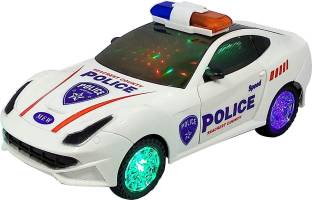 TITIRANGI Battery operated car kids MUSICAL toy AND ROTATION 3D POLICE CAR FOR KIDS Bump and Go 3D Lights Police Car with Sound and Wheels with Light for kids (Multicolor) (White, Pack of: 1)