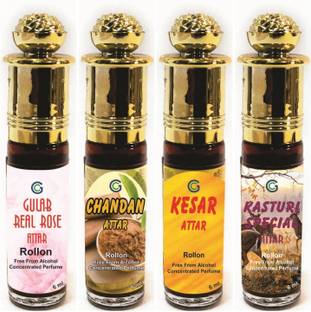 gargi creation COMBO OF GULAB,KASTURI,CHANDAN,KESAR ROLL ON ATTAR FLORAL FRAGNANCE LONG LASTING PACK OF 24 ML. Attar Floral Attar