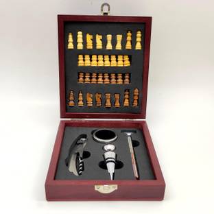BHATIA Bhatia Chess with Bar Set 4 pcs Wine Chess Gift Set, Wine Bottle Opener Tool Kit with Chess Set Gift Box Best Bar Wine Accessories and Gifts 1 - Piece Bar Set