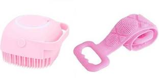 Royal Time 2 in 1 Silicone Soft Bath Body Brush Combo AND bathroom body brush,Bathing Brush for Women,body cleaning brush for Use in Shower, Soft Cleaning Body Brush with Shampoo Dispenser - Skin Massage Brush Bath Bathroom,Gentle Scrub Massage,Dead Skin Removal Exfoliating Belt for Shower(Multicolor,2Pcs)