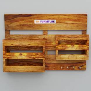 BM Wood Furniture Sheesham Wood Book Shelf | Magzine & Newspaper Holder | Chain Holder| Rack Shelf Solid Wood Open Book Shelf