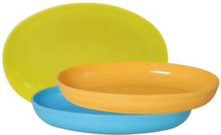 Morvi Wonder Plastic Sigma Snacker Plate, Set of 3, Multicolor Quarter Plate