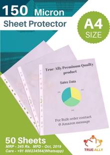 True-Ally 150 Micron Waterproof Transparent Document Leaf/Sleeve Sheet Protector A4 Size Pack of 50 Sheets Sheet Protectors 11 Holes Punched
