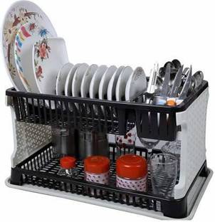 KitchExpo Dish Drainer Kitchen Rack Plastic Kitchen Racks with Water Storing Tray Kitchen Organizer Rack/Storage Shelf/Cutlery Storage Rack/Dish Rack/Storage Rack for Kitchen and Kitchen Organizer Items