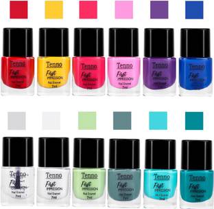 tenno DISCO FEVER NAIL ENAMEL CARNATION PINK, AMBER YELLOW, AUBURN RED, TRUE BLUE, INDIGO PURPLE
