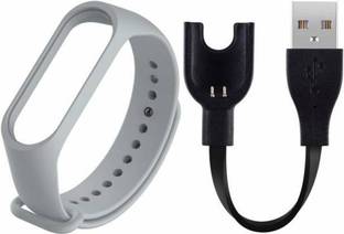 Asotai Combo of Spare Grey M3 Fitness Band Strap with M3 Fitness Band Charger Cable For MI BAND 3 USB Smart Band Strap
