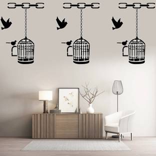 AMAZINGDECOR Birds Cage Pattern SIZE : - Wall Stencil Cage With Flying Reusable Sheet Plastic Sheet PVC Pattern. Cage And Birds Stencil (Pack of 1, Birds Cage) Wall stencil Stencil