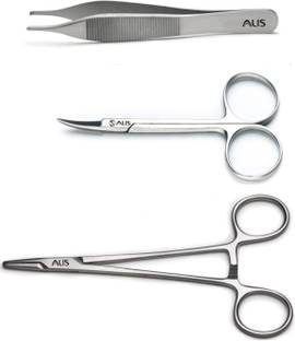 ALIS PROFESSIONAL 3 Pcs Medical Student Suturing Tool Kit Includes 6" Needle Holder, 5" ADSON Dissecting Forcep tooth and 4"Iris Scissor with Storage Bag - Medical, Nursing, and Veterinary Students Kit Curved And Angled Dissecting Scissors