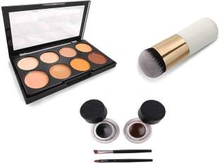 HNB23 Highlighter and Contour 8 Shades Concealer Palette & Gel Black Brown Eyeliner With Foundation Brush
