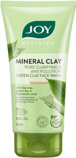 Joy Revivify Mineral Clay Pore Clarifying and Anti-Pollution Green Clay Face wash With Tea Tree, Green Tea & Hyaluronic Acid | Reduces Blackheads, Firms Skin - No Parabens, Face Wash