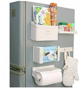 True Choice Containers Kitchen Rack Plastic Refrigerator Storage Rack 5 IN 1 Magnetic Tissue Paper-Roll Holder-Spice Rack-Towel Rack-Hook Rack-Cruet Stand-Side Tray Holder-Fridge Organizer Paper Roll With Free Shipping ( ITN - 275 ) ASC-239