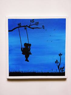 Nature of arts Baby in swing Handmade painting in canvas Canvas 12 inch x 1.5 inch Painting
