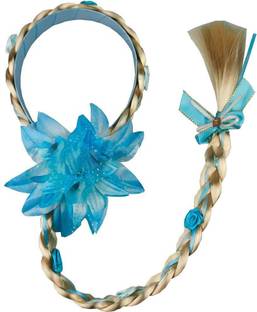 FancyDRessWaLe Long  Princess piece Long 29" Cosplay Braided Wigs for Girls Princess Dress Up Accessories (Blue Large Flower) Hair Extension
