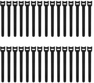 SYGA Black Velcro Cable Tie, Hook and Loop Straps Fastener, Nylon Reusable Self-adhesive Cable Organiser for PC TV USB Network Cable, Velcro Tape for Home and Office-12mm Width and 150mm Length 30pcs Stick-on Velcro