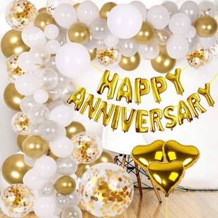 SOI (54 Pcs) Happy Anniversary Letters Foil Balloons with HD Metallic & Foil Heart Included Pre Filled Confetti Balloons Decoration Kit Set Decorations Items Combo