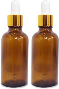 B-Urban Amber Colour Empty Glass Bottle with Golden Dropper & Funnel|50ml Each|Pack of 2 100 ml Bottle
