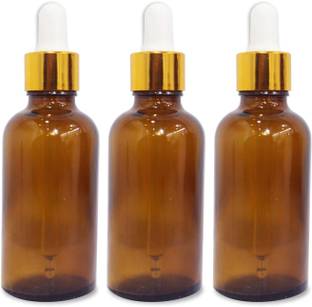 B-Urban Amber Colour Empty Glass Bottle with Golden Dropper & Funnel|50ml Each | Pack of 3 150 ml Bottle