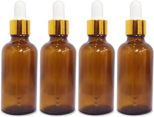 B-Urban Amber Colour Empty Glass Bottle with Golden Dropper & Funnel |30ml Each |Pack of 4 120 ml Bottle