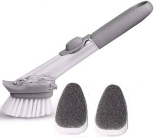 SHIVZONE Cleaning Brush Scrubber Dish Bowl Washing Sponge with Refill Liquid Soap Dispenser Plastic Wet and Dry Automatically Pot Cleaner Tool Scrub Pad Silicone Dishwashing, 100% Food Grade - Wash Pot/Pan Bowl/Washing Fruit Vegetable Glass Washer Double Sided Bristle Brush, Cup Suction Cups, Standing Bottle for Bar Sink Tools Sponge Wipe Scrub Pad (Regular) Polypropylene Wet and Dry Brush