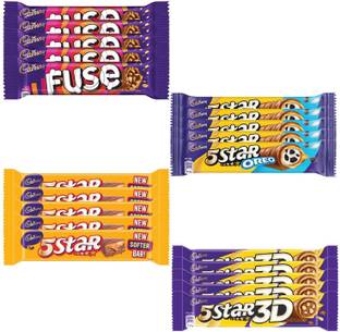 Cadbury Dairy Milk 5 Star 40g (Pack of 5) Bars + Dairy Milk Fuse 48 g (Pack of 5) Bars + Dairy Milk 5 Star Oreo 42 g (Pack of 5) Bars + Dairy 5 Star 3 D 42g (Pack of 5) Bars (Pack of 20) Bars