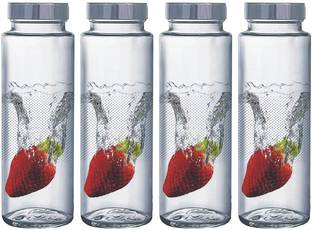 escora Clear Glass Water Bottles Set Wide Mouth Glass Bottles with Lids - for Juicing, Smoothies, Beverage Storage Stainless Steel Lids, Leak Proof, Reusable - 500ml  - 500 ml