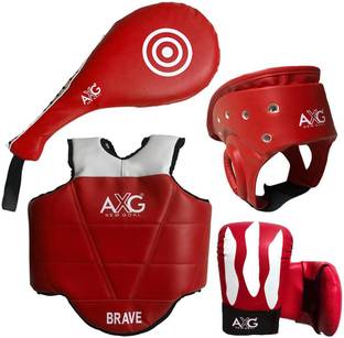 AXG NEW GOAL Taekwondo Equipment Kit (Focus Pad double, Chest Guard, Head Guard and Gloves Finger Out) For MMA Kick Boxing And Other Martial Arts (Medium) Boxing Kit