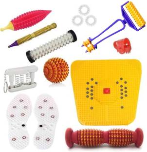 Acufit ACU208 Acupressure Massager Tools Combo Kit with Multipurpose Roller Massager (Pyramidal cuts) + Bio-Magnetic Power Foot Mat (Magnet-Therapy) + Shoe Sole + Pocket Exerciser + Wooden Ball + Mini Roller With Finger Massager + Karela Plastic + Wooden Jimmy + Wooden Handle Roller + Thumb Pad + 3 Pc Massage Rings For Stress And Pain Relief Acupressure Tool Kit Massager