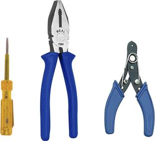 IKIS Multi Hand Tool Kit 3 Pc. - Combination Side Cutting Plier, Wire Stripper, Screw Driver Tester Slip Joint Plier