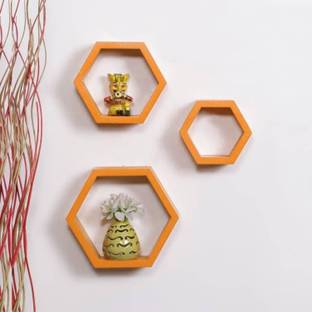 TechHark Pack of 3 Hexagonal Wall Self MDF (Medium Density Fiber) Wall Shelf