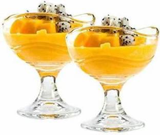 T R Creation Glass Dessert Bowl Ice Cream Serving Cup Bowls Set, 180 ml Set of 2, Salad Dessert Tableware 180 ml, Crystal Clear Cups, Cut Glass, Pudding Bowls, Transparent Deep Bowl Cup Set, Glass ice Cup Bowl Set 2 (Bulbous) Glass Disposable Dessert Bowl (White, Pack of 2)