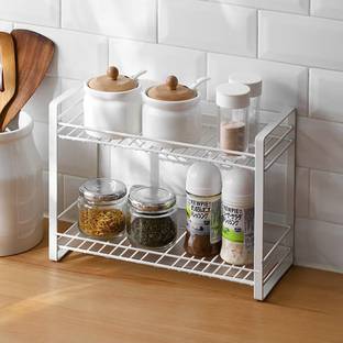 Dime Store Containers Kitchen Rack Iron Spice Rack Kitchen Storage Rack-white