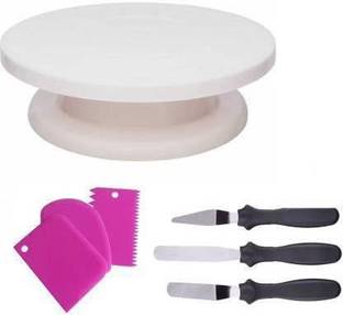 SHREE SADGURU CREATION Combo of Baking Tool / Cake Making Turn Table ,3 Pcs Stainless Steel Spatula/Cake Knife And 3 Pieces of Dough Scrapper Kitchen Tool Set multicolor Multicolor Kitchen Tool Set (Multicolor) Kitchen Tool Set