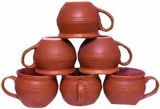 THE N S GIFT CRAFT Mitti Kullad with Handle Tea Cup set/ Cup Set/ Coffee 6 pcs Ceramic Coffee Mug