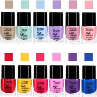 tenno COMBO OF PASTEL AND BRIGHT NAIL ENAMEL PASTEL BLUE, MAUVE, INDIGO, BRIGHT YELLOW, BLOOD RED