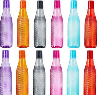 Shopmart Checkered Pattern Unbreakable Plastic Water Bottle Set (Set of 12) 1000 ml Bottle