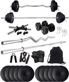 STARX 50 kg PVC 50KG Weight Plates with 3Ft Curl Rod and 5Ft Straight Rod with Gym Accessories Home Gym Combo (5KG x 10 Plates - 50KG) Home Gym Combo
