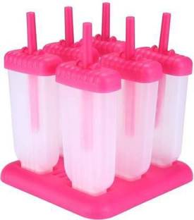 Miranshi Enterprise Plastic Reusable Popsicle ice Candy Mould Tray with Sticks, Candy Maker, Candy ice Stick Trays, Candy ice Cream, Candy Box,Kulfi Maker Mould(6 Mould) Pink Plastic Ice Cube Tray
