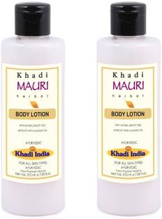 Khadi Mauri Herbal Body Lotion, Enriched with Almond Oil & Apricot Oil, Deep Moisturisation, Pack of 2 Combo