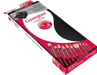 DALER ROWNEY Georgian Classic Long Handle Natural Hair Oil Colour Brushes, 10 Brush Zip Case