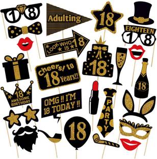 PartyDecoration 18th Birthday Photo Booth Props, 18 Birthday Party Decorations, Dirty Thirty Birthday Party Supplies Sign, Black and Gold Photo Booth Board