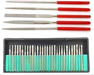 uptodatetools Diamond Burs Set with Box Electric Grinder Power Tool Accessories Abrasive Tools with 5pcs 3x140mm Diamond Needle File Set Handy for Ceramic Gem Stone Rotary Bit Set