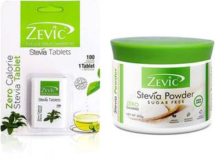 Zevic Zero Calorie Stevia white 100 Tablets & Stevia Powder -200gm | Made with Stevia Extracts | Ideal for People Managing Weight | Healthy Substitute for Sugar, Honey & Other Sweetener